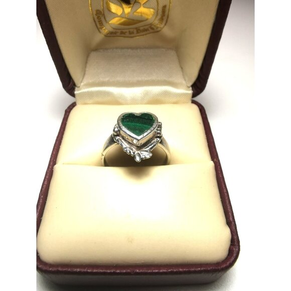 Sterling Silver TT 925 Ring | Size 7 | Green Heart Gemstone | 6g | Crown Vintage - Picture 4 of 9